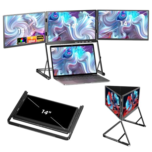 Image of 14 inch Laptop Screen Extender, Quad Monitor FHD 1080P HDR Portable Triple Monitor for 11-17.3 inch Laptops, Full Aluminum IPS Foldable Display with 360 Rotation, USB-C & HDMI for Windows and Mac(Drive Need)