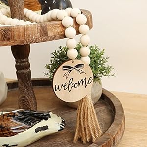Meplait Welcome Wooden Bead Garland with Tassel, Decorative Beads Home Decor Farmhouse Tassel Garland Boho Decor for Tiered Tray(38in) Meplait Welcome Wooden Bead Garland with Tassel Decorative Beads Home Decor Farmhouse Tassel Garland Boho Decor for Tiered Tray38in
