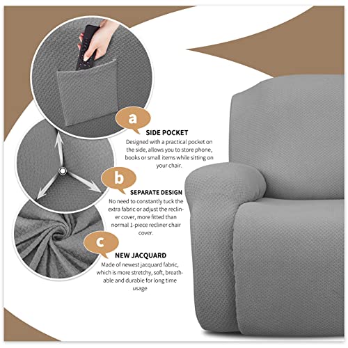 Housse de canapé inclinable 3 places gris jacquard extensible SPOUR