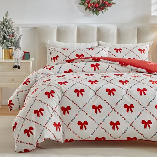 Freyamy Weihnachts Bettwäsche 200x200cm Kinder Weiß Rot Bunt...