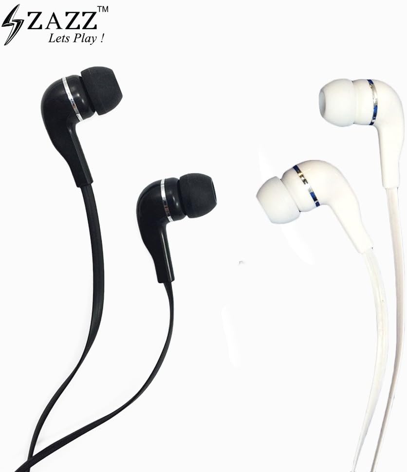 ZAZZ IN-EAR EARPHONES 10MM DYNAMIC DRIVER for Great BASS, Anti-Tangle FLAT Cable, High-Fi Microphone, 3.3 ft Cable. Compatible with iPhone/Samsung/HTC/Lenovo/Motorola Smartphones&Tablets, Freebees