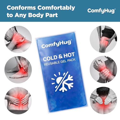 Image of ComfyHug Reusable Cold and Hot Gel Pack with Wrap (Pack of 3) - Flexible Ice Pack for Pain Relief, Swelling, Sprains & Injuries - Freezer Cooling /Hot Water Heating Pad for Muscle Relief (4 inch x 7 inch)