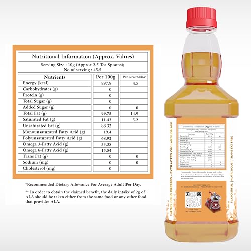 Image of IndicWisdom Wood Pressed Flaxseed Oil 200 ml (Cold Pressed Flaxseed Oil - Extracted on Wooden Churner)