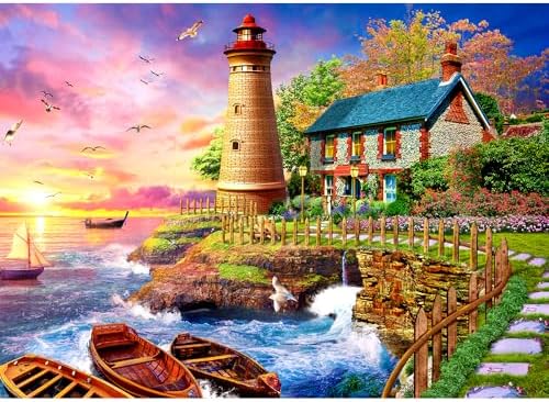 Puzzle 1000 Teile,Puzzle Erwachsene, EIN Herausforderndes Rätsel,Puzzlespiele für Die Ganze Familie,Geschenke für Frauen,Geschenke für Männer,Thema:Leuchtturm am Meer