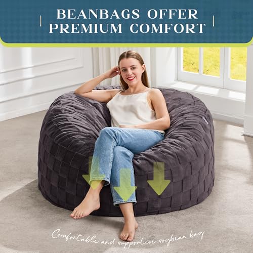 Image of Hobestluk Large Bean Bag Chairs 3FT Big Adults BeanBag Chairs Plaid Cover
