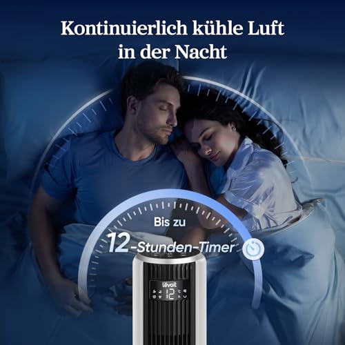 Levoit - DC Motor Turmventilator - 20dB sehr leiser Ventilator - 4 Modi/12 Stufen/12 Std Timer - Fan mit Fernbedienung & Kühlung - Tower Fan mit 7,9m/s Geschwindigkeit - 24W Standventilator