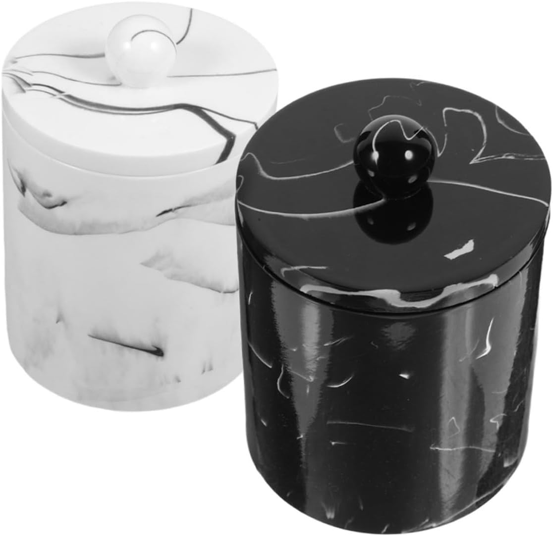 2pcs Marble Cotton Swab Holder Stylish Resin Toothpick Organizer for Bathroom and Vanity Compact Design for Easy Storage and Access