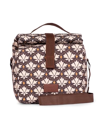 Image of ZOUK Bidri Kaiser Motif Printed Black and White Insulated Roll up Lunch Bag,Cotton,7 Litres