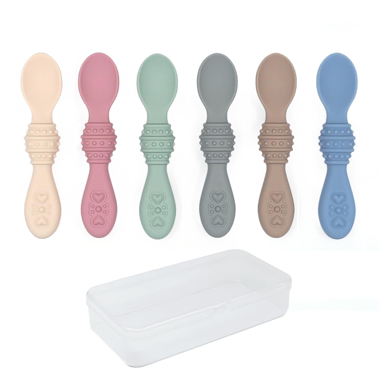 Elk and Friends Silicone Baby Spoons (Blush/Sage/MistyBlue/Ivory/Tan/Gray incl container) Thumbnail