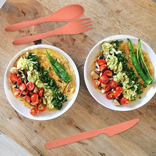 Travel Cutlery Set with Case, Reusable Spoon Knife Fork, Portable Cutlery Set and Case for Flight Work Picnic Camping School Office Lunch (Orange)