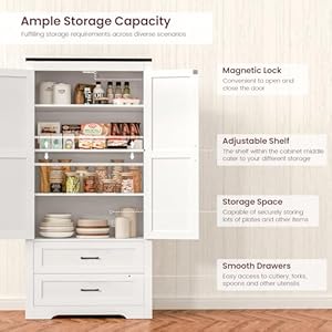 Quimoo 71 Pantry Cabinet Farmhouse Kitchen Storage Cabinet with 2 Barn Doors Adjustable Shelves Kitchen Pantry Kitchen Cabinet for Dining Room Home Office Bathroom White