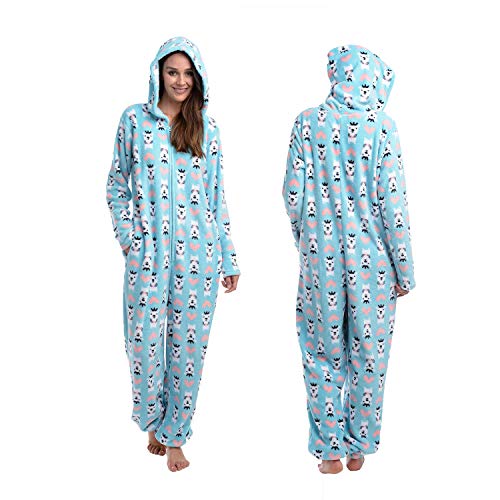 Body Candy Women's Cuddly Hooded Cute Printed Hoodie Plush Onesie Critters, Blue, Large