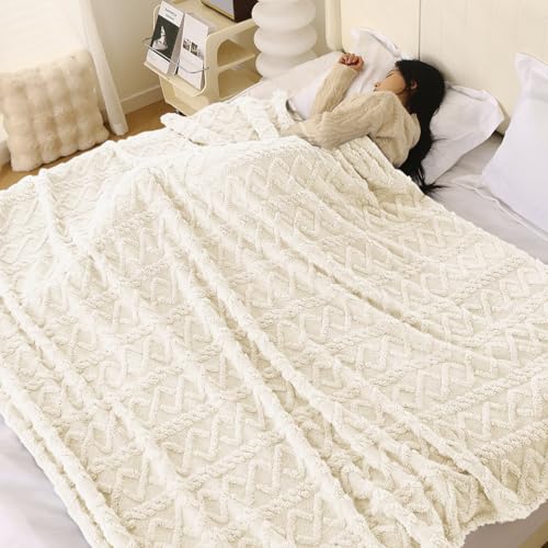 Image of HOKIPO Fleece AC Blanket Double Bed Queen, 200X230 Cm / 6.5X7.5 Feet, Cream (AR-5743-CRM)