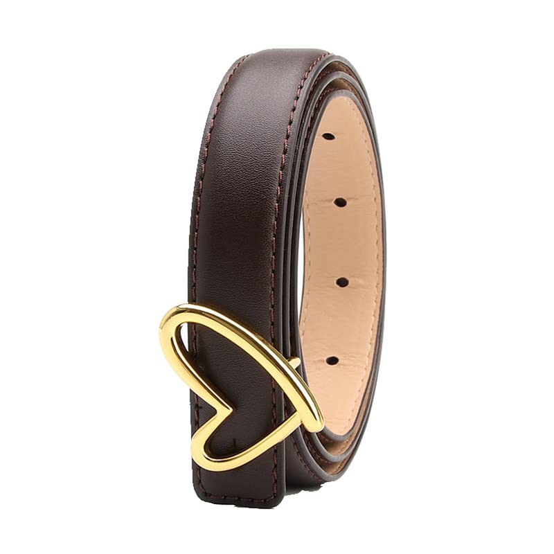 ROWAGY Cinturón de piel sintética para mujer, pantalones de vestir occidentales, falda vaquera, cinturón ajustable con hebilla dorada, Marrón, Talla única