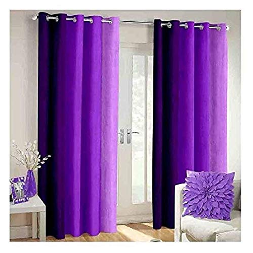 Image of Polyester Stripe Solid Curtain,Purple,Door 7-feet,Pack of 2