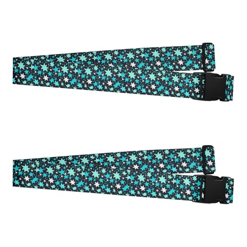 2 Pack Luggage Straps Fashion Turquoise Stars Dark Blue Heavy Duty Adjustable Polyester Baggage Straps for Travel and Carry On Suitcases accesorios para maletas de viaje