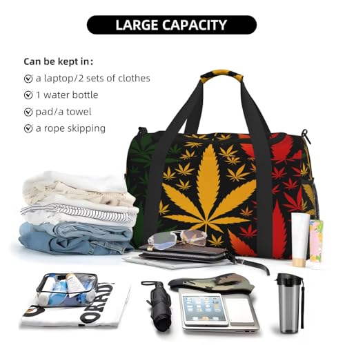40l Gym Travel Duffel Bag Rasta Leaf Cannabis Tropical Carry-On Workout Overnight Backpack3
