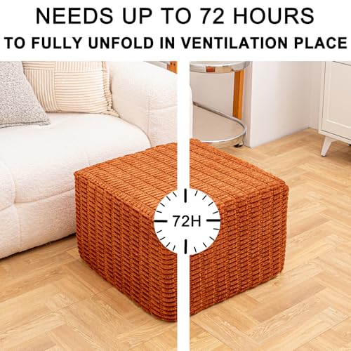 Asuprui Round Square Pouf Ottoman Foot Rest – Lightweight Modern Footstool with Plush Foam Filling, Perfect for Living Room Decor & Cozy Comfort – 20x20x14 Inch Chic Accent Piece (Burnt Orange)