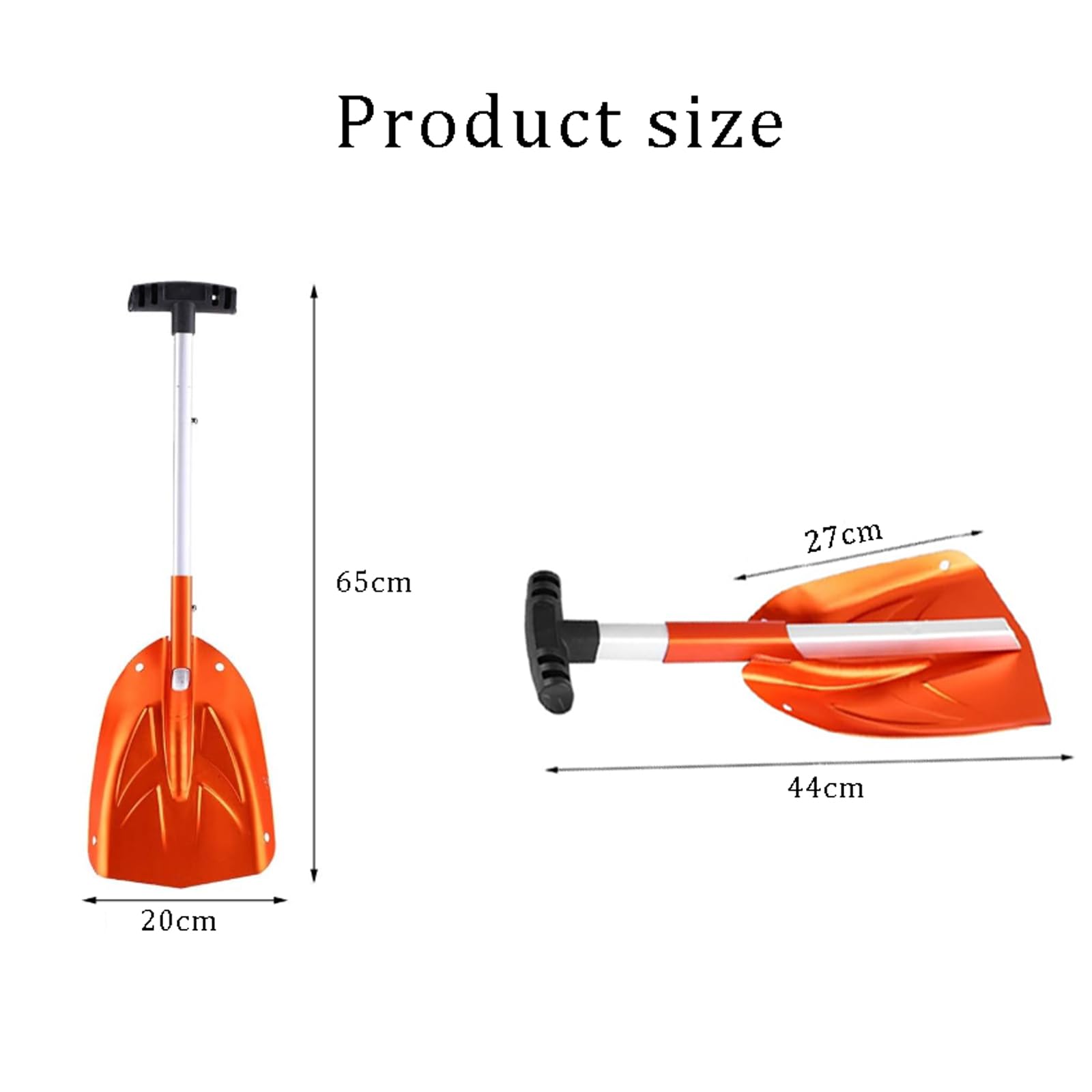 Schneeschaufel-Tragbare multifunktionale Schneeschaufel für den Winter Matériau en alliage d'aluminium Abnehmbare Schneeschaufel mit teleskopierbarem Griff für Auto Garten Outdoor(Orange)