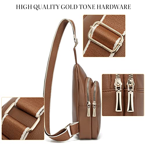 Peyorom Small Crossbody Sling Bag For Women, Vegan Leather Chest Bags Sling Backpack Hiking Travel Daypack Brown #TOP5