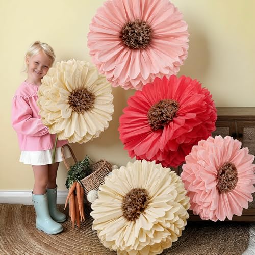 Image of Chunful 5 Pcs 30'' 24'' Giant Fairy Tissue Paper Flowers Decor Crepe Large Colorful Hanging Tissue Paper Pom Poms Decor for Fairy Garden Birthday Bachelorette Wedding Baby Shower Bridal Shower Party