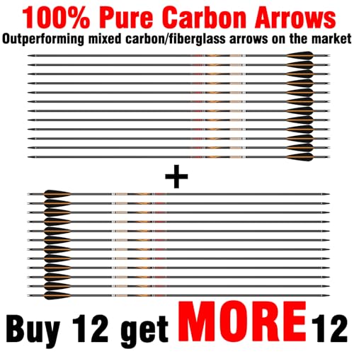 Image of sanlida 100% Pure Carbon Hunting Arrows, Olympic-Grade 10 Spines Deflection (Unique), 0.001 inch /0.003 inch /0.006 inch Straightness, Buy 12 Get 12 Free /Buy 6 Get 6 Free, for Compound & Recurve Bows (12 /24PCS)