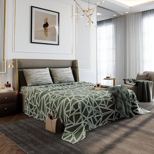 Image of Stoa Paris 100% Cotton Super King Bedsheet with 2 Pillow Covers for King & Double Beds,180TC Printed Bedding Set, Breathable, All-Season Comfort, Lightweight, Urbanscape - Sage Spectrum (274cmx274cm)