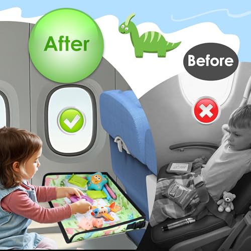Image of Kids Tray Table Cover, Airplane Tray Cover with Pockets | Airplane Travel Essentials for Kids, Portable Airplane Must Haves for Toddler on Plane or Train and Flying Supplies (Green)