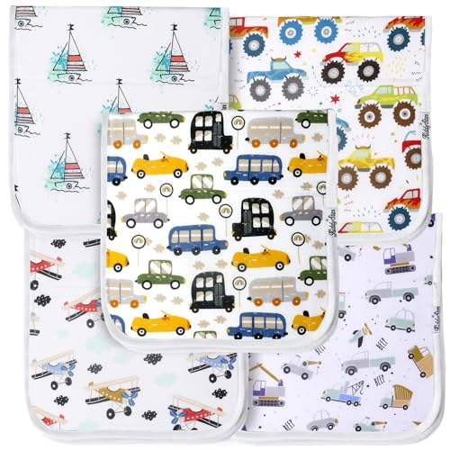 Image of KiddyStar 5-Pack Burp Cloths – Organic Cotton, Soft, Large & Absorbent 3-Layer Towels for Newborns – Essential for Feeding & Spit-Up