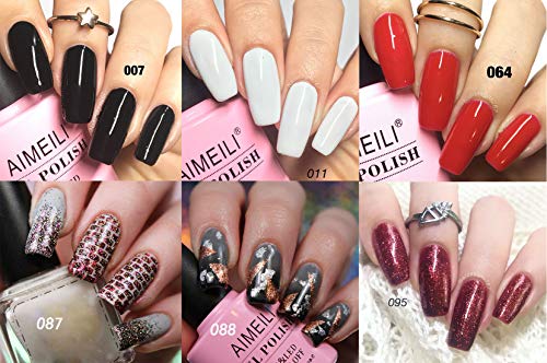 AIMEILI UV LED Gellack Schwarz Weiß Grau Rot mehrfarbig ablösbarer Gel Nagellack Gel Polish Set - 6 x 10ml - Kit Nummer… – Bild 3