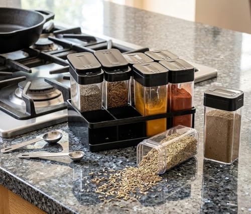 STACKLY Airtight Spice Jar Set with Rack, 8 pcs, Black - Image 7
