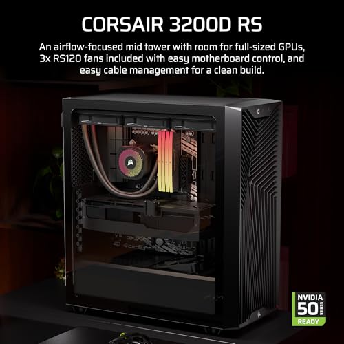Image of CORSAIR 3200D RS Mid-Tower PC Case - 3X RS120 PWM Fans Included, GPU Anti-sag Stabilization Arm, ASUS BTF, MSI Project Zero, Gigabyte Project Stealth - Black