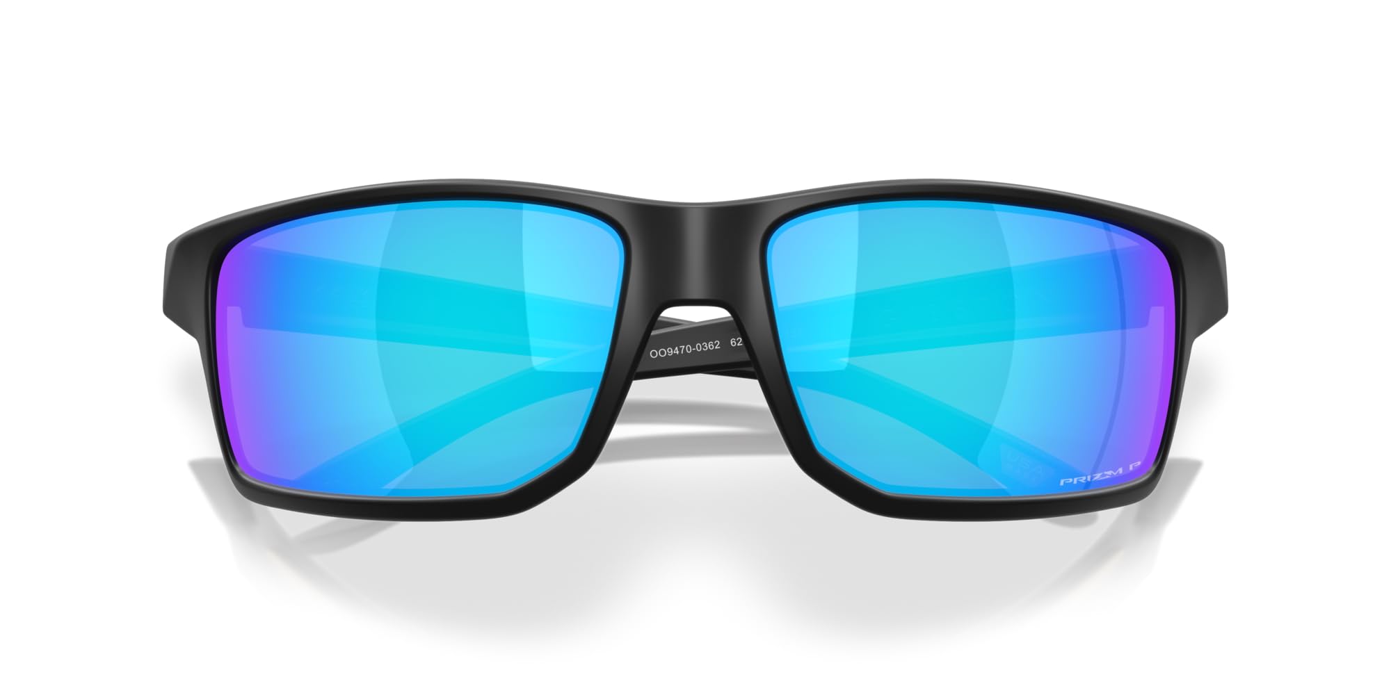 Oakley Occhiali da sole rettangolari da uomo Oo9470 Gibston XL, Nero opaco/zaffiro Prizm, 62 mm