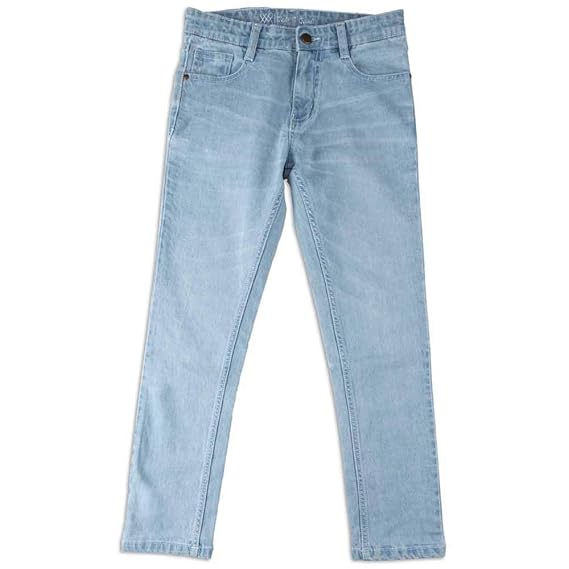 Knit N Knot- Boys Comfortable,Soft,Stretchable,Cotton,Slim fit,mid Rise Fashionable, Latest, Trendy Best Light Blue Ice Blue Clean Jeans for Kids Boys