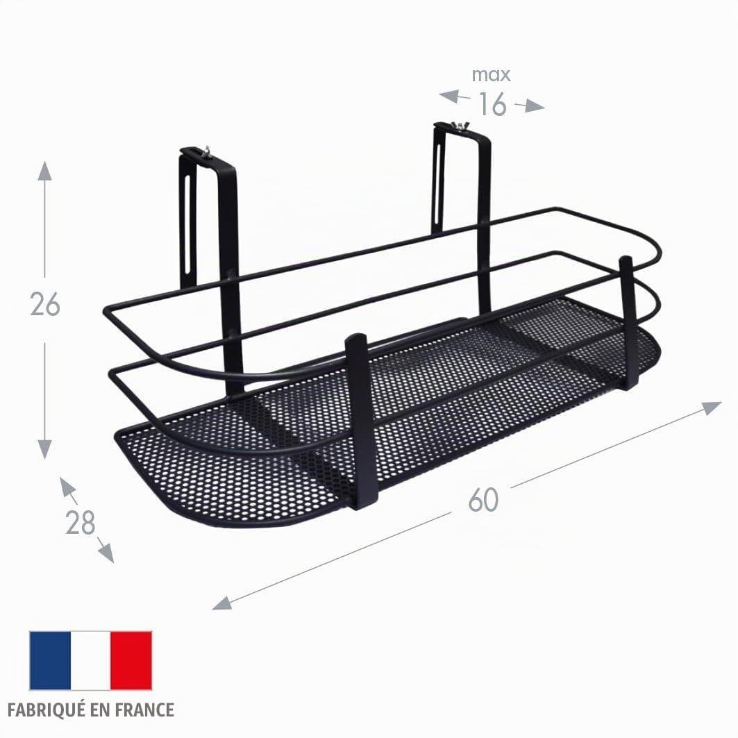 Louis Moulin Support de Jardinière Anthracite, 60 x 28 x 16 cm, Tôle Perforée, Réglable, Fabriqué en France