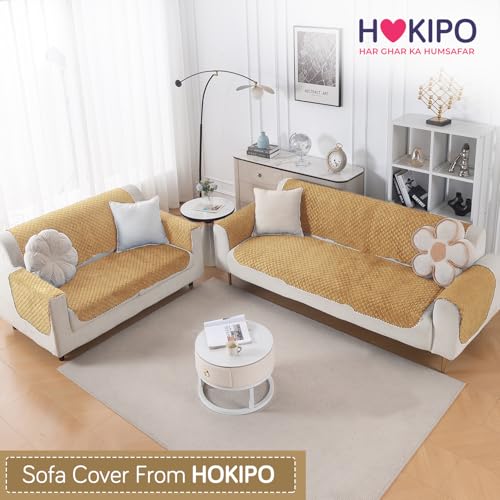 Image of HOKIPO Quilted Sofa Cover 5 Seater - (3+2) for Seat & Back | 'Quilt Classic' Yellow (IN-927 * 2+926 * 2-YLW)