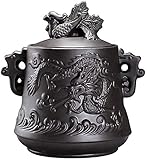 urns Dragon and Phoenix Pattern, Ceramic Cremation Urns Memorial Burial Funeral Urn for Human Ashes or Pet Ashes (Color : Black)