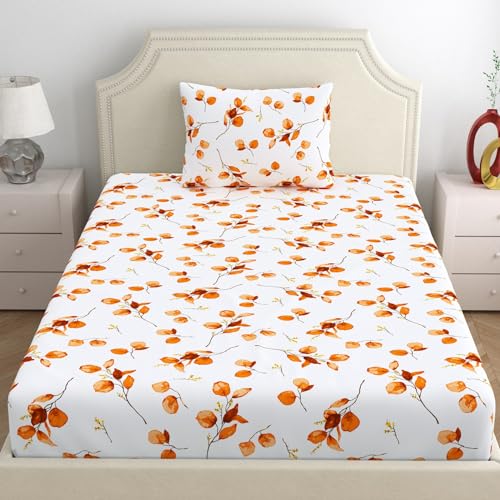 Image of Home Ecstasy 100% Cotton Single Bedsheet with 1 Pillow Cover, 140 TC Floral White for Single Bed (4.8ft X 7.3ft)