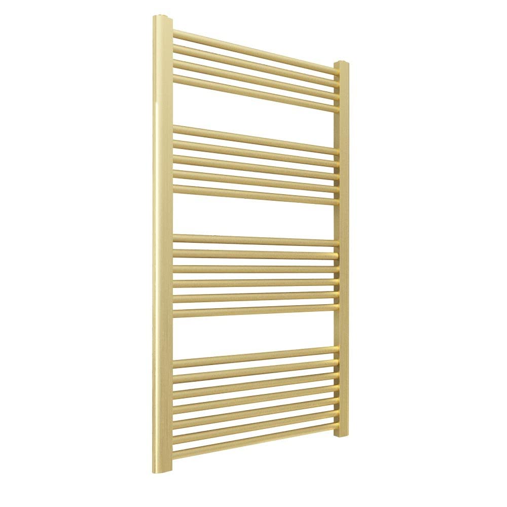 NWT Direct 600mm (w) X 1200mm (h) Straight Brushed Brass Heated Towel Rail Bathroom Ladder Radiator