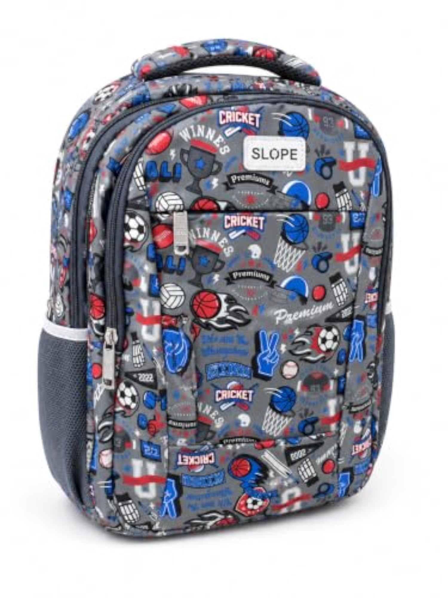 Kids Grey School Backpack with Sports Print