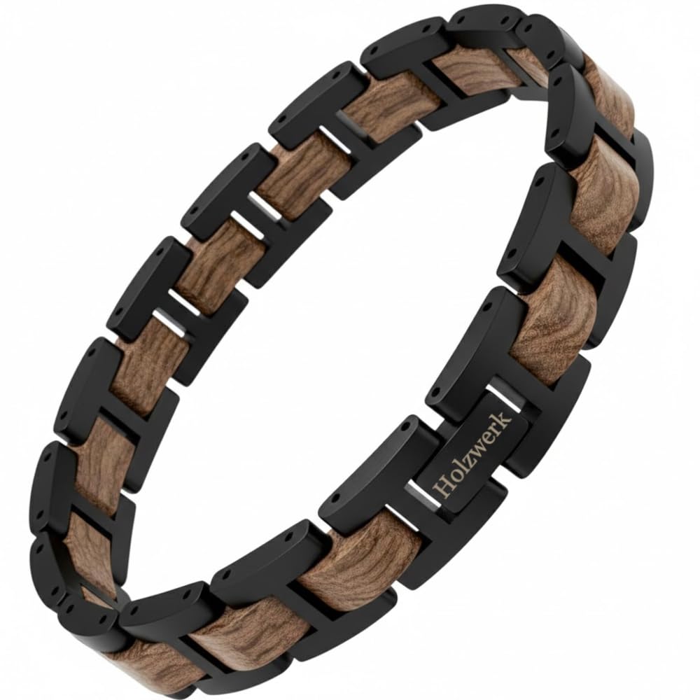 Holzwerk UNTERSEE Natur Holz Armband für Damen und Herren Holzarmband Herrenarmband Damenarmband Schwarz Braun Einstellbar inkl. Armbandkürzer und Aufbewahrungsbox