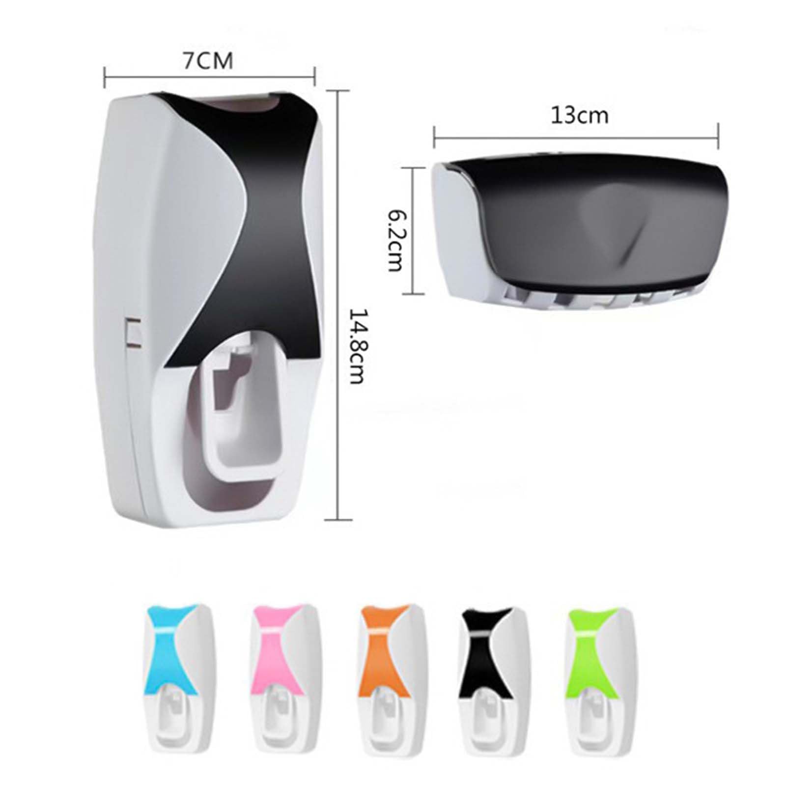 Dispensador Pasta Dientes Dispensador De Pasta De Dientes Baño Porta Cepillo De Dientes Viaje Portacepillos De Dientes Pared Toothbrush Holder Soporte Cabezales Adhesivo Plástico (14x6x4cm,Black)