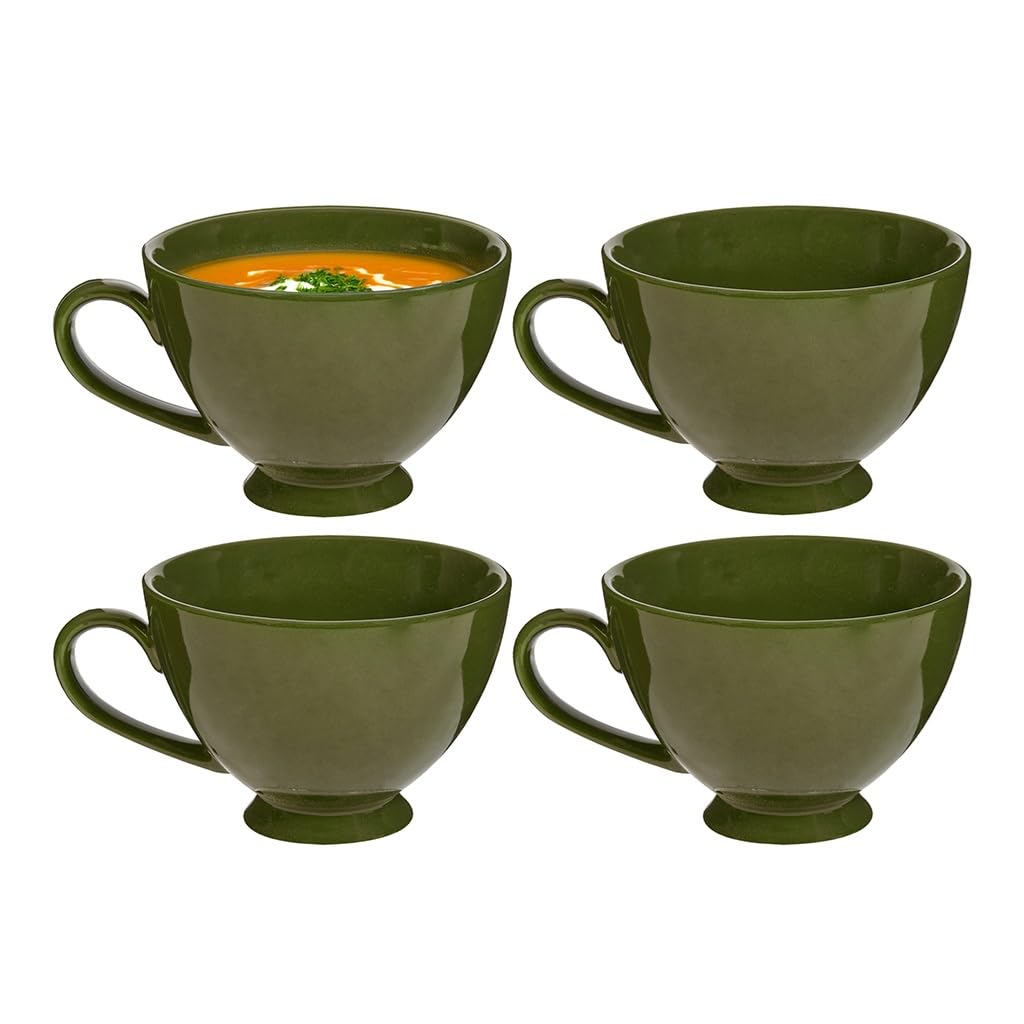 Dibor Large Soup Bowl Mugs Set of 4 600ml/20oz Crockery Gift Set (Green)