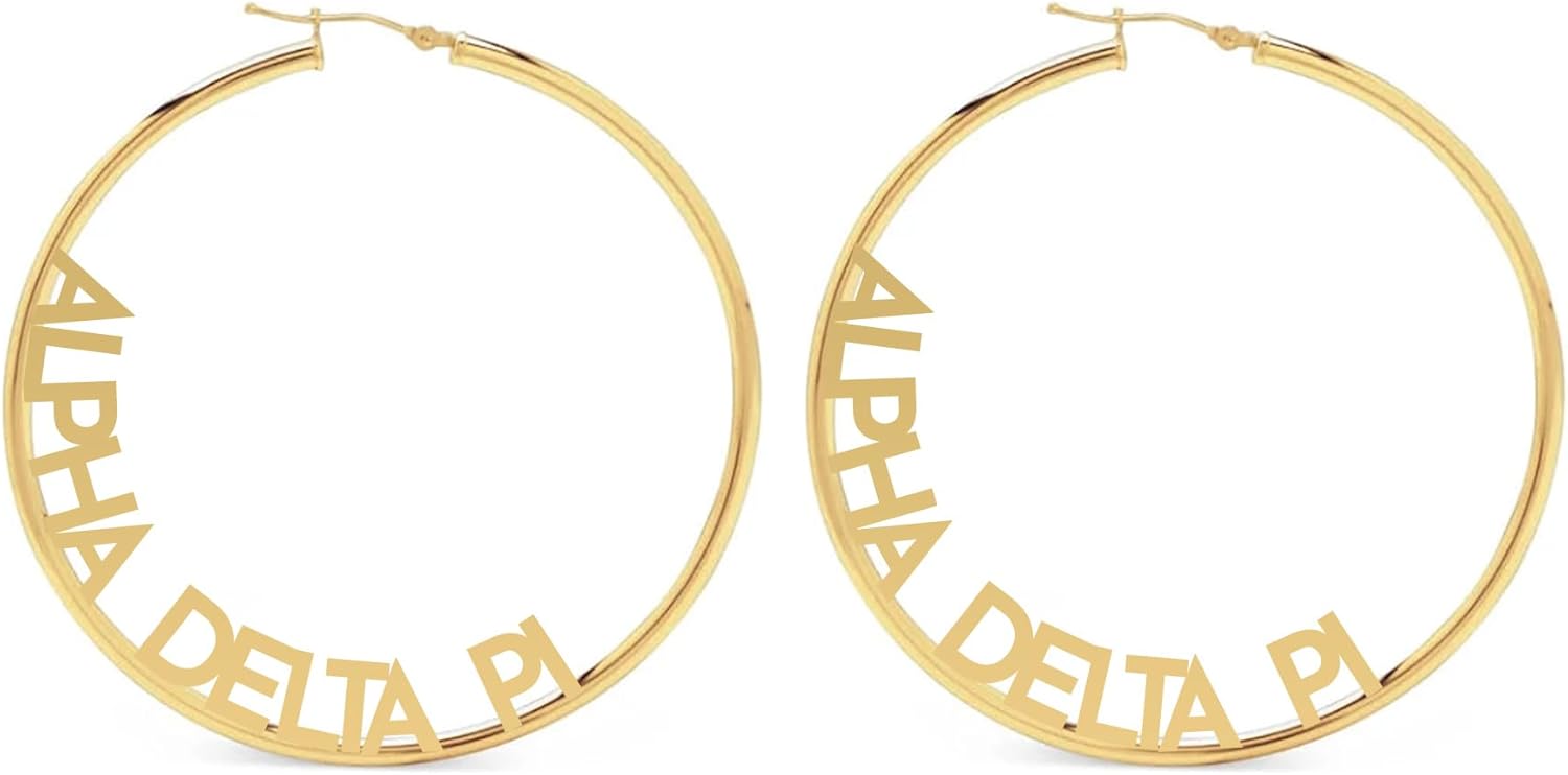 Sorority Shop Alpha Delta Pi- Hoop 18K Gold Plated Dainty Earrings for Women - Alpha Delta Pi Jewelry with Ideal 2" Diameter Hoops - Alpha Delta Pi Gifts