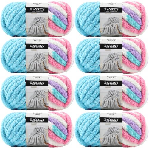 Image of Chunky Chenille Yarn for Hand Knitting 8 Jumbo Pack Jumbo Chunky Yarn for Hand Soft Blanket Knitting, Bulky Thick Fluffy Yarn for Crocheting (Candy Colors)