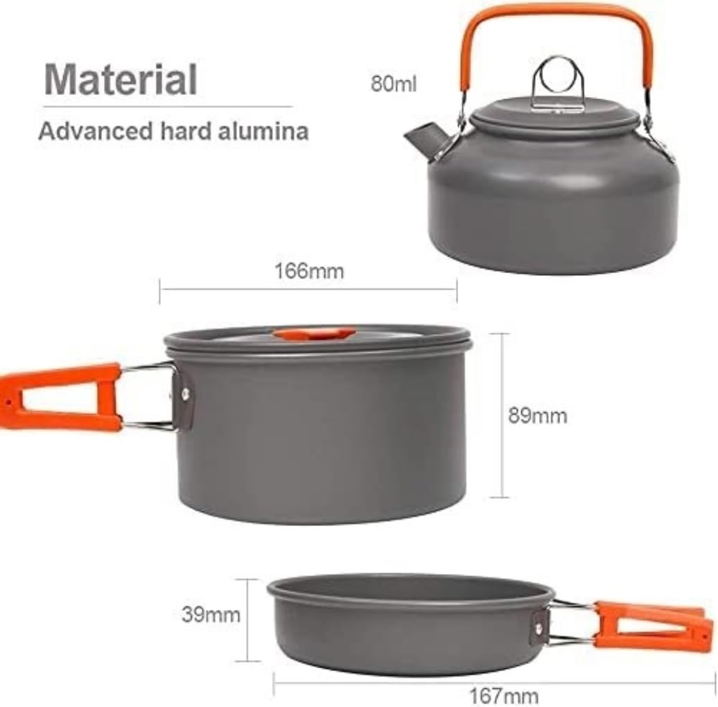 Campeggio Pentole Kit Di Pentole Da Campeggio Set Da Cucina In Alluminio Per Esterni Per 2 O 3 Persone Padelle Da Campeggio Pieghevoli Antiaderenti Trekking Escursione ( Color : Oranje , Size : 9pcs )