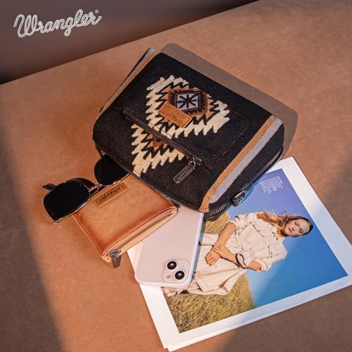 Wrangler Western Aztec Small Crossbody Bags for Women Multi Pocket Over Shoulder Crossbody Purse with Guitar Strap4