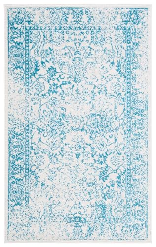 SAFAVIEH Distressed Teppich für Wohnzimmer, Esszimmer, Schlafzimmer - Adirondack Collection, Kurzer Flor, Elfenbein und Blaugrün, 91 X 152 cm SAFAVIEH Distressed Teppich für Wohnzimmer, Esszimmer, Schlafzimmer - Adirondack Collection, Kurzer Flor, Elfenbein und Blaugrün, 91 X 152 cm