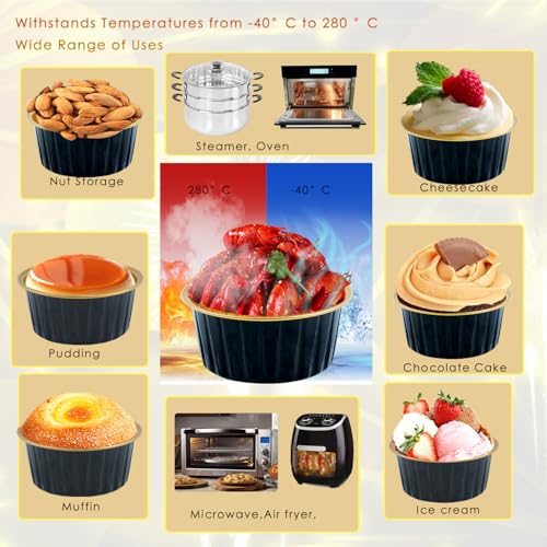 60 Pcs Mini Cake Pans with Lids,5oz Aluminum Foil Baking Cups Round Mini Disposable Ramekins 125ml Muffin Tin Ramekins Brownie Baking Cups, Dessert Cupcake Cups for Wedding Birthday Party by JXXHXJG - Image 6