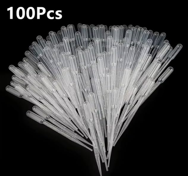 Lot de 100 pipettes 3 ml jetables graduées en plastique, compte-gouttes liquide, 3 millilitres, compte-gouttes de laboratoire Pasteur, chimie, minibiologie, liquides, huiles, parfums, culture,